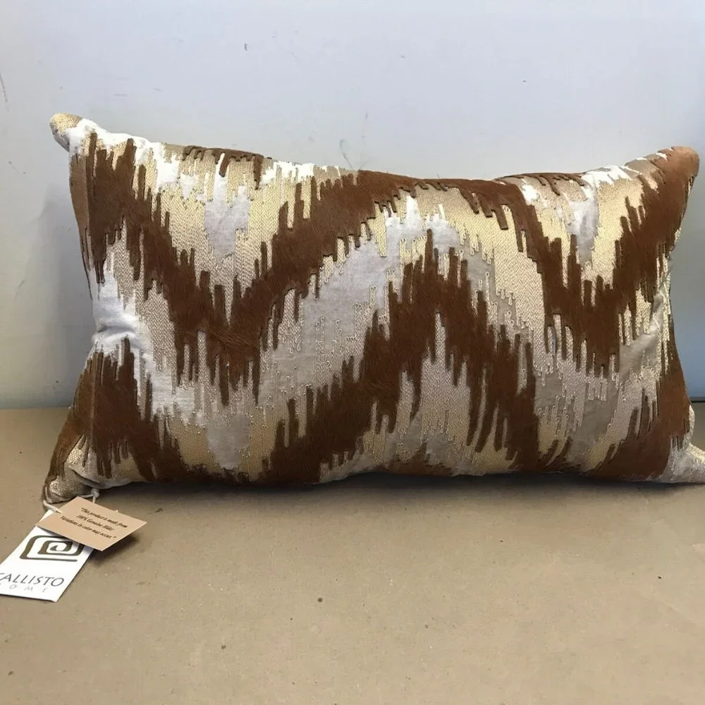 Callisto Home Velvet Leather Abstract Chevron Pillow